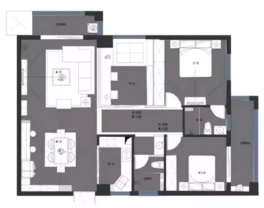 118平的現代風三居室，電視背景墻做得好有個性！